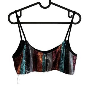 Fashion Nova Large Its my party crop top multi stripe sequins